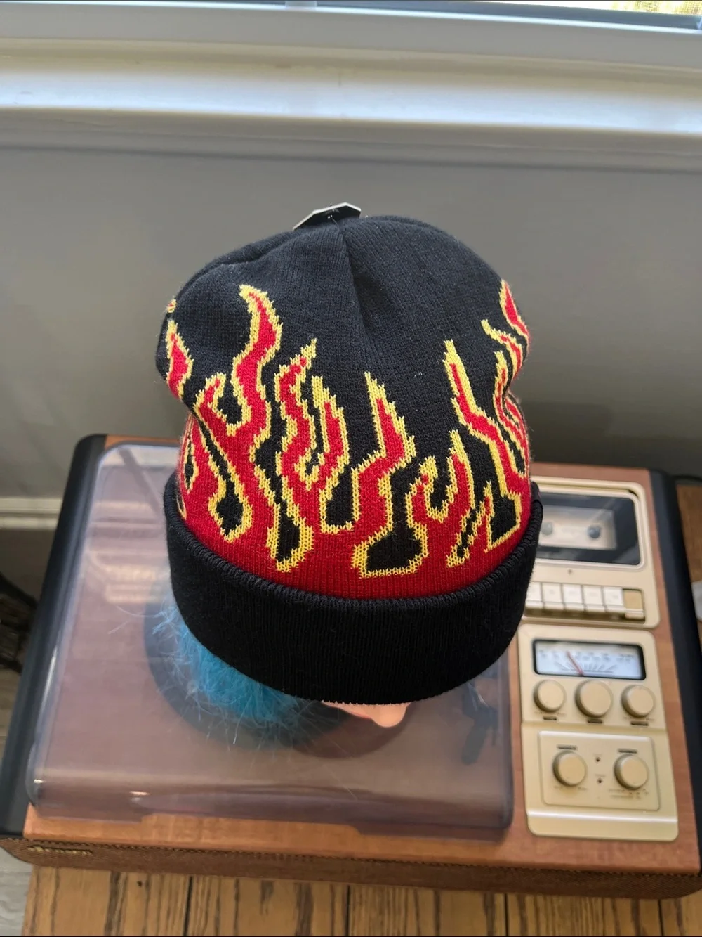 Black Beanie with Flame Design - Picture 2 of 3